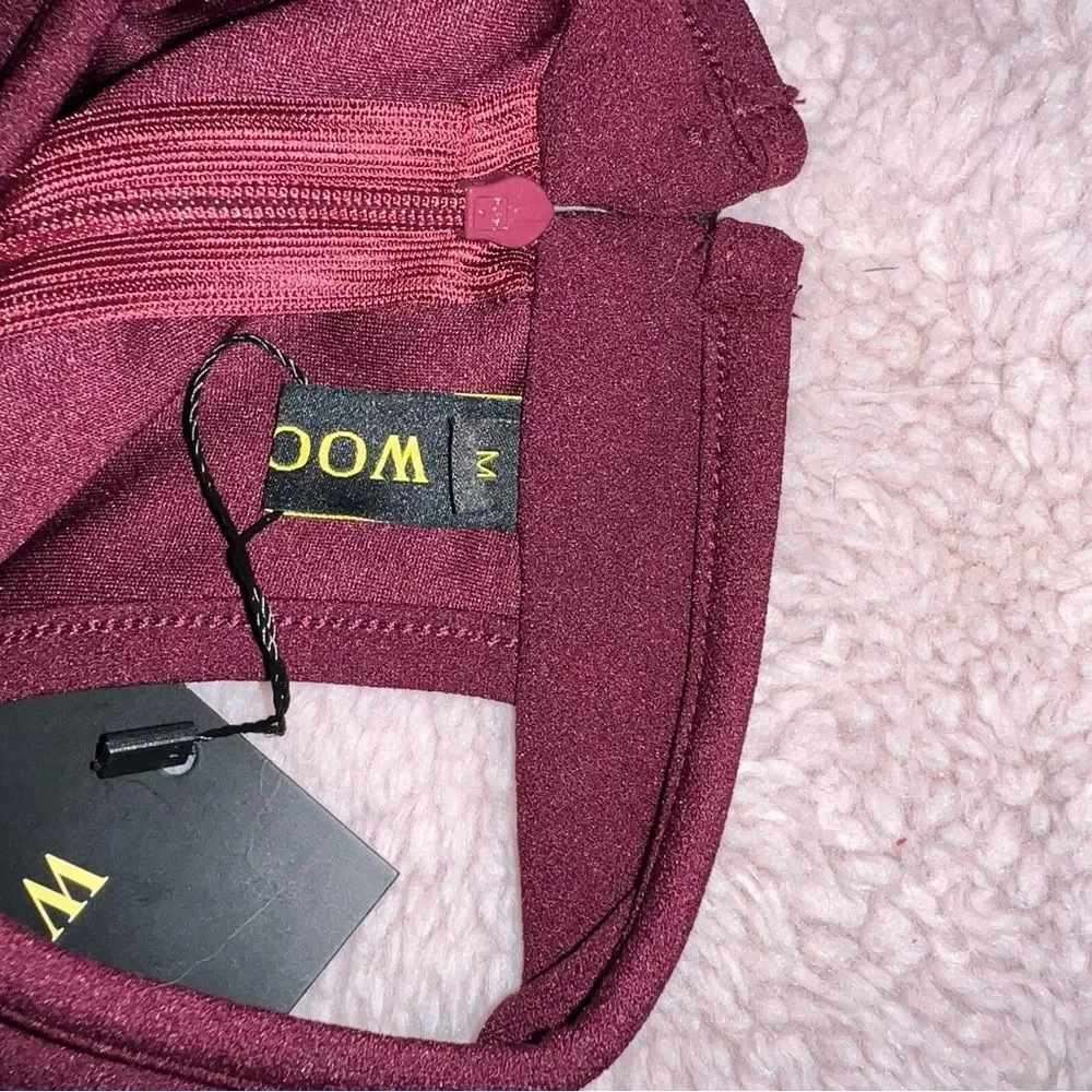 WOOSEA Sz M Wine Split Bodycon Mermaid Formal Event Prom Evening dress - Picture 9 of 13